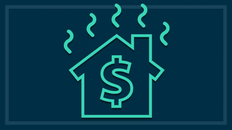 Illustration of house with a dollar sign and heat symbols